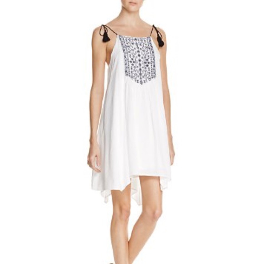 White Embroidered Tassel Tie Dress